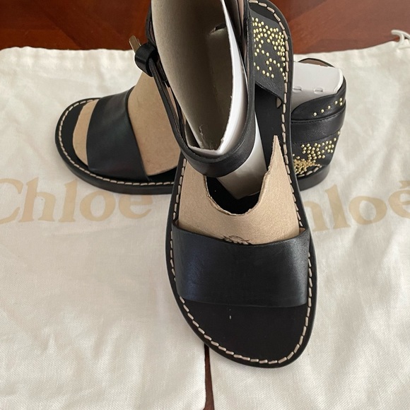NEW CHLOE Suzanna Studded Leather Ankle Strap Sandals - - Picture 5 of 8
